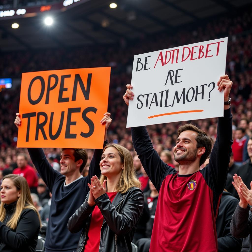 Loyal fans showing their support for their team even during a tough loss, demonstrating unwavering dedication.