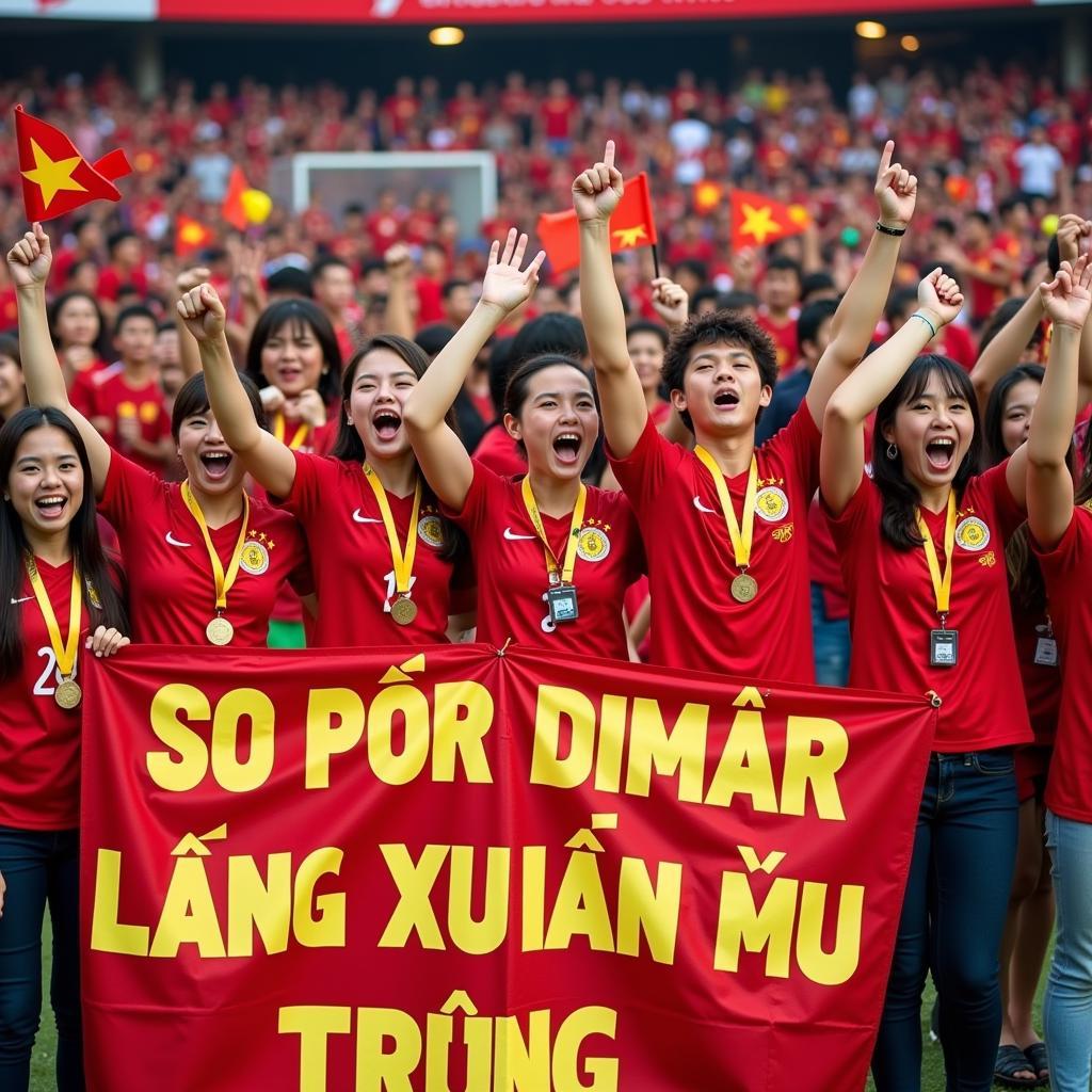 Lương Xuân Trường fans cheering enthusiastically during a match