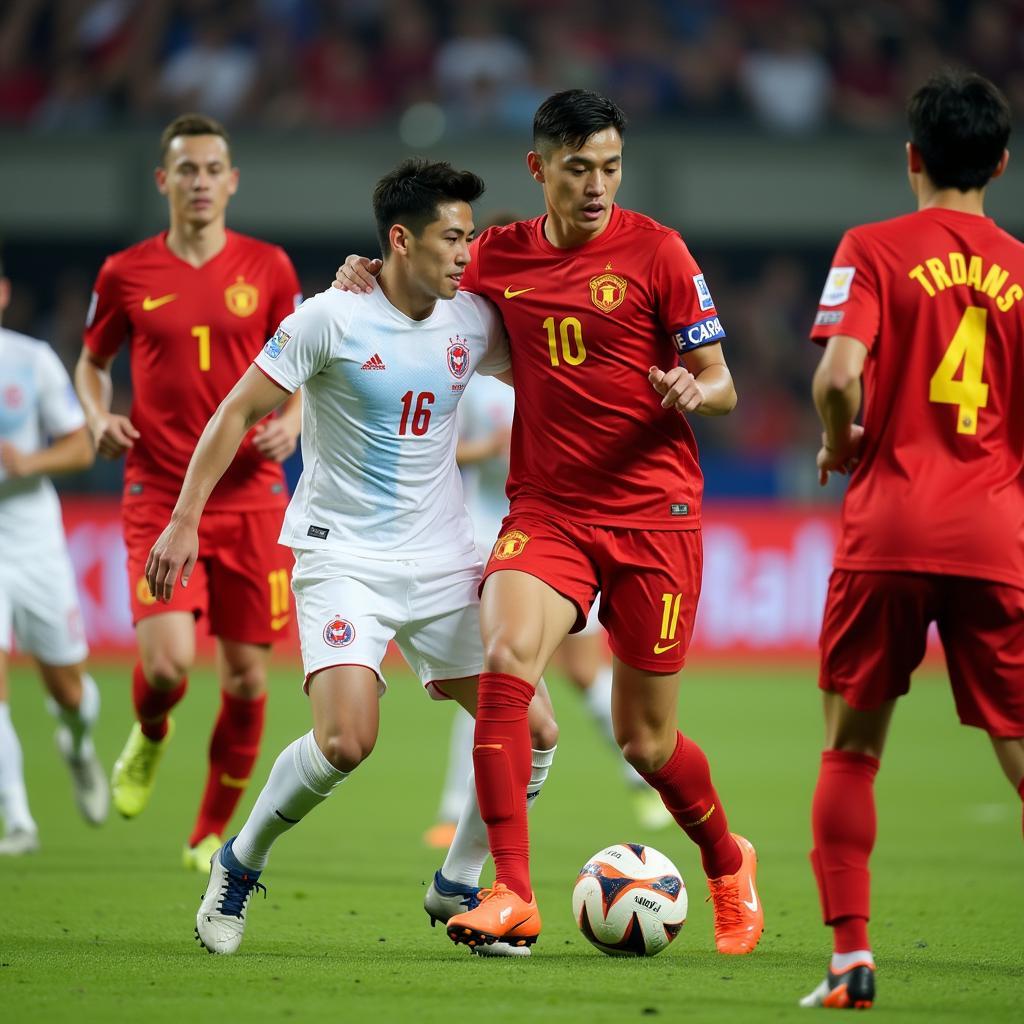 Lương Xuân Trường in action during a football match