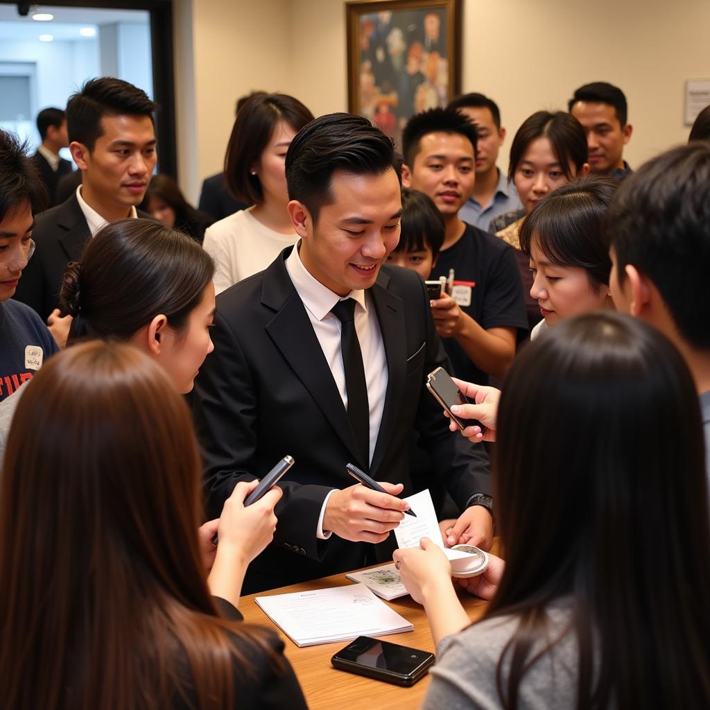 Lương Xuân Trường interacting with fans and signing autographs