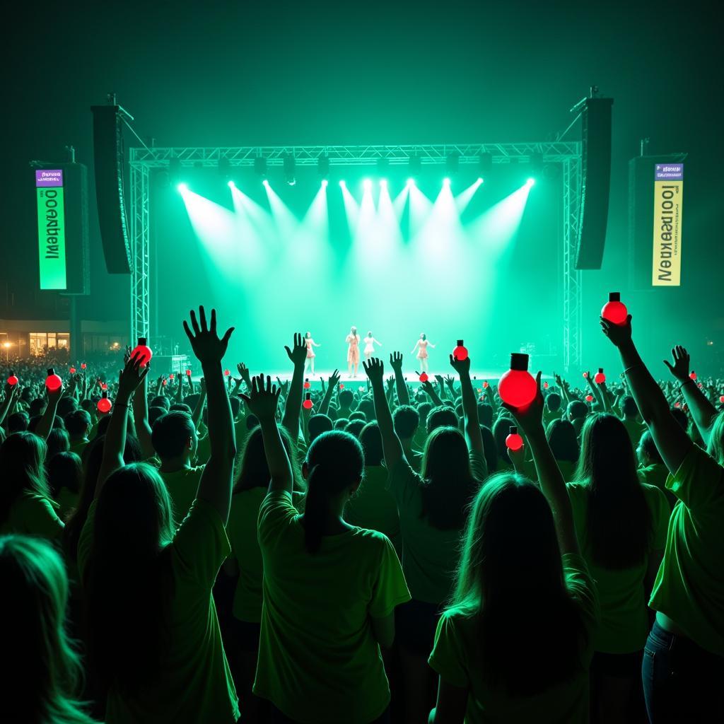 Mamamoo fans, known as MooMoos, enthusiastically cheer at a concert.