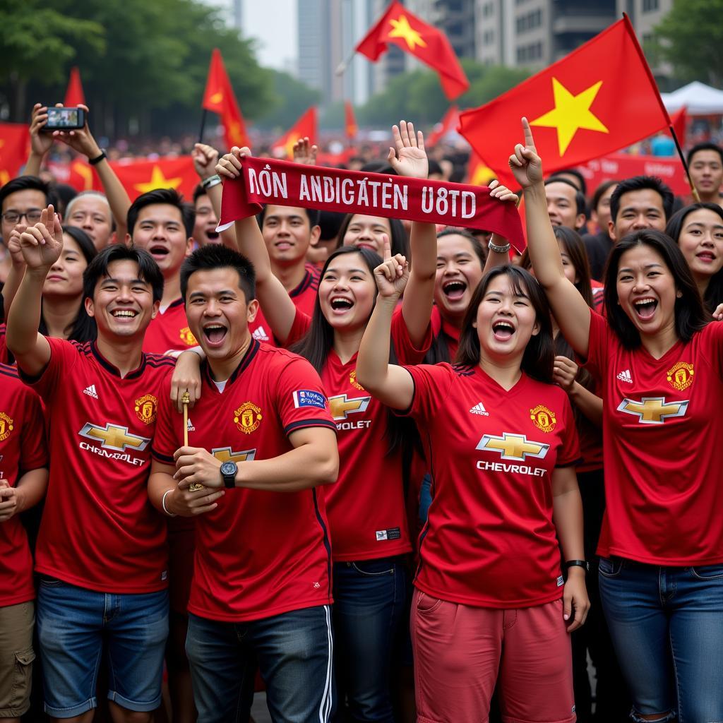 Manchester United fans in Vietnam celebrating a victory