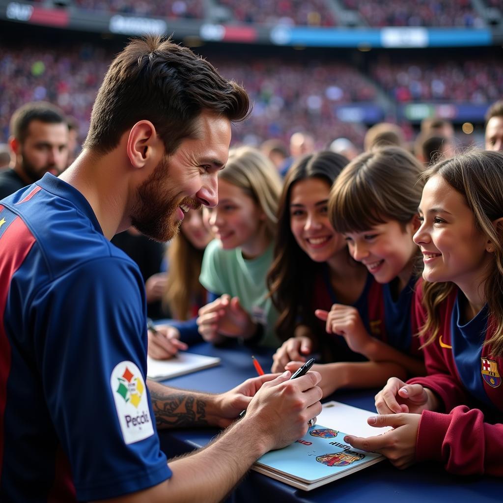 Messi signing autographs for fans after a match