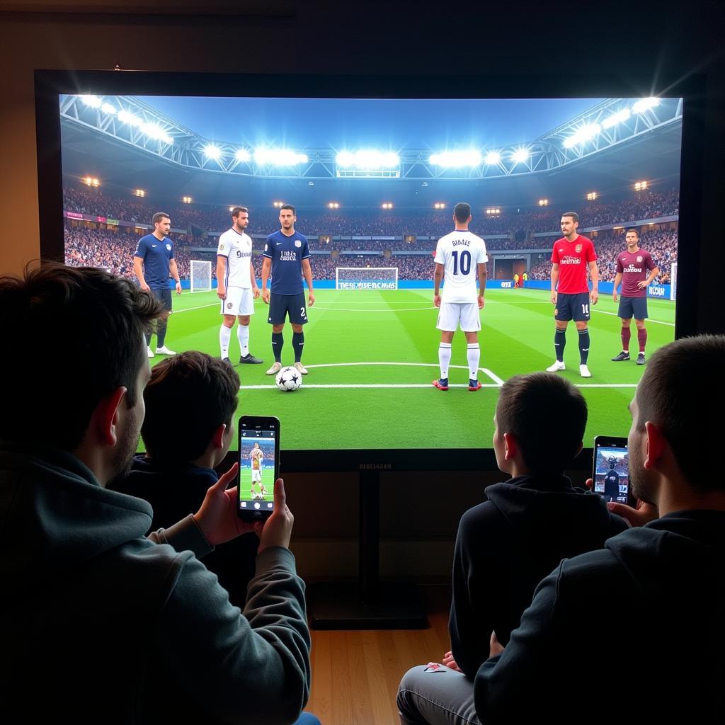 Fans interacting with virtual players in a Mini World setting.