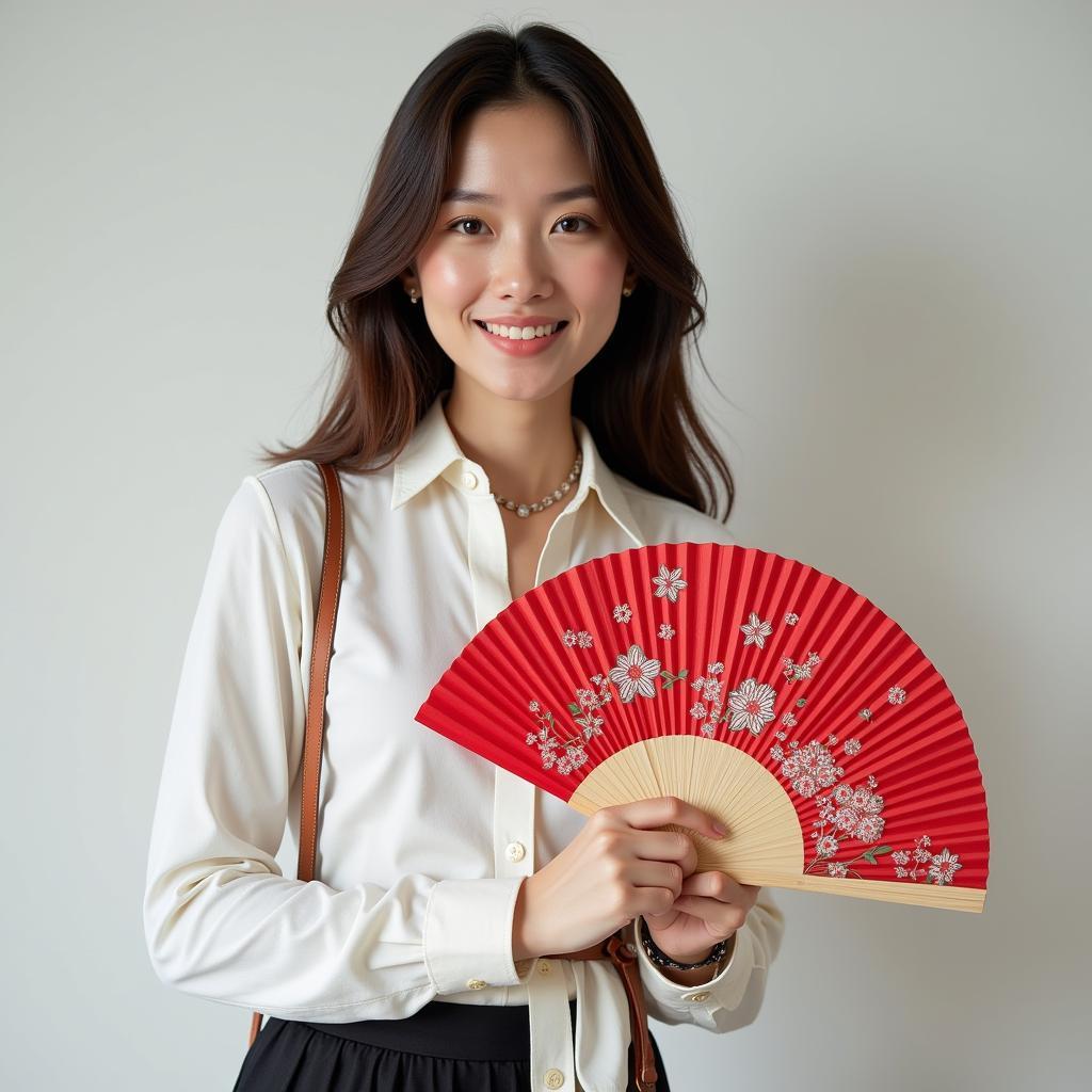 Modern Asian woman with fan - fashion photography