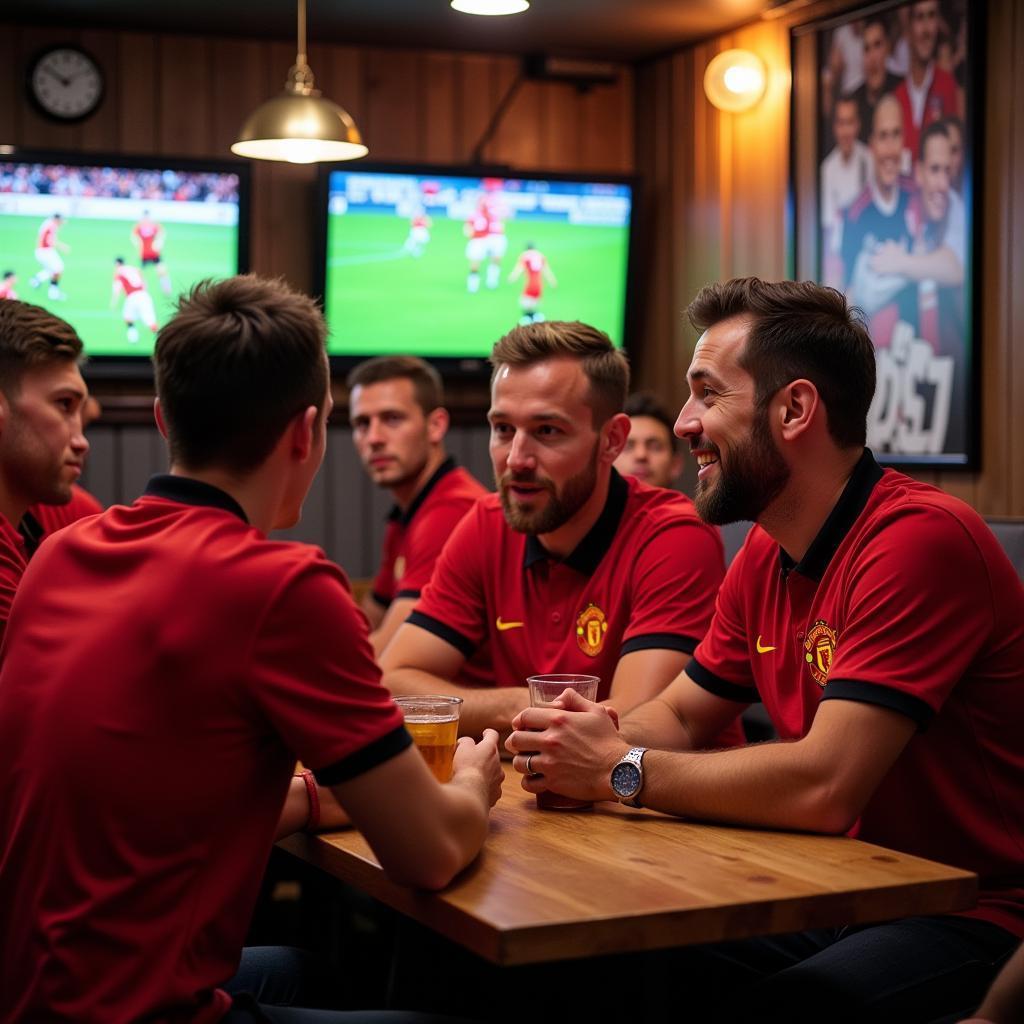 Modern Manchester United fan group meeting.