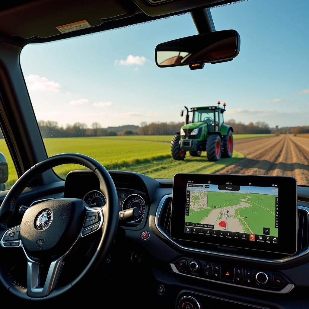 Modern tractor equipped with GPS technology for precision farming