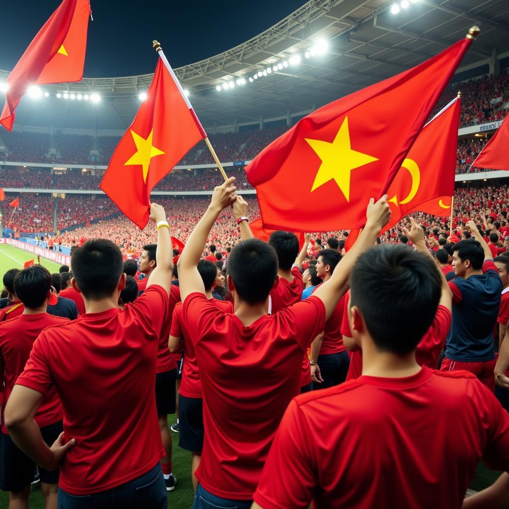 Modern Vietnamese Football Fans Celebrating