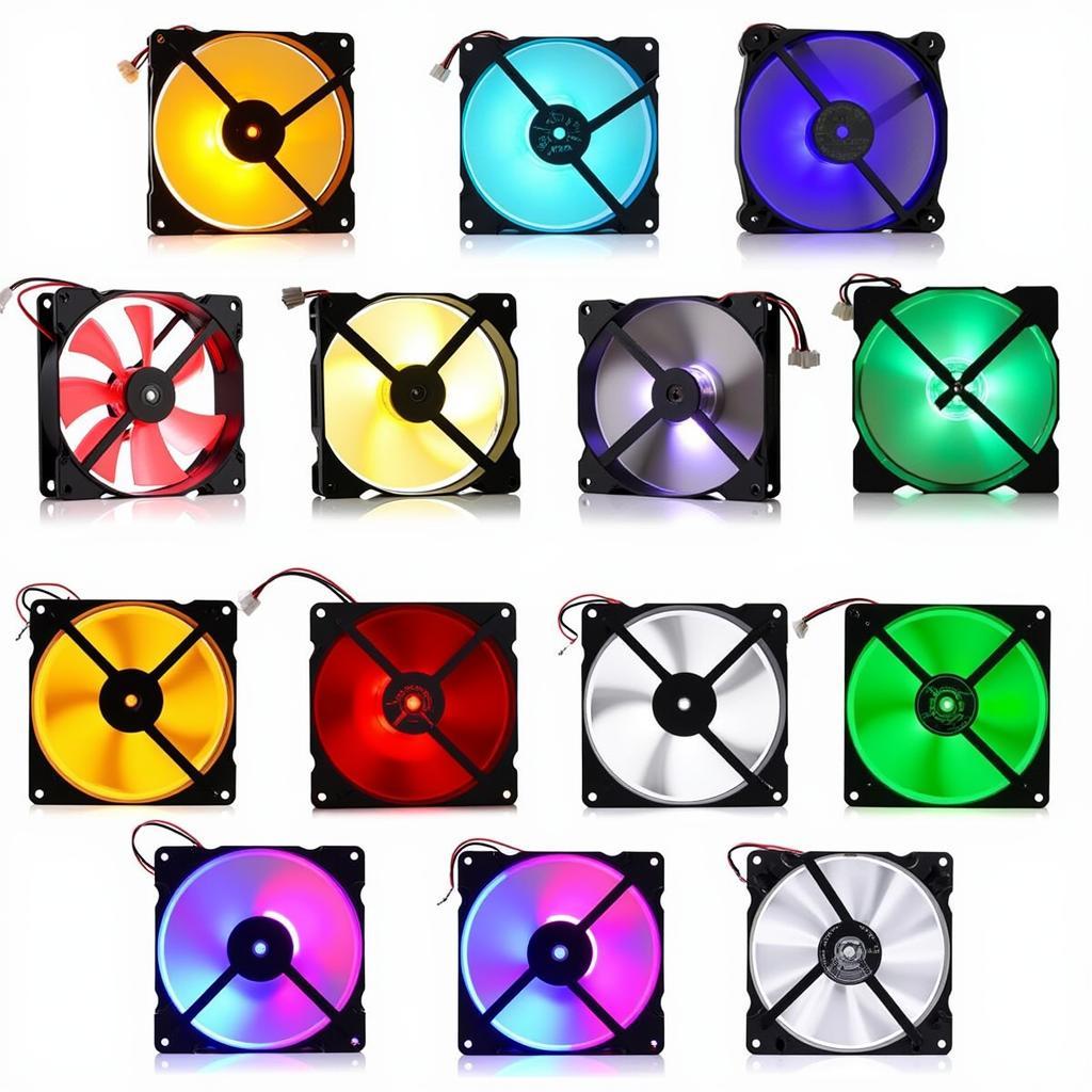 Various 40mm LED fans with different colors and designs