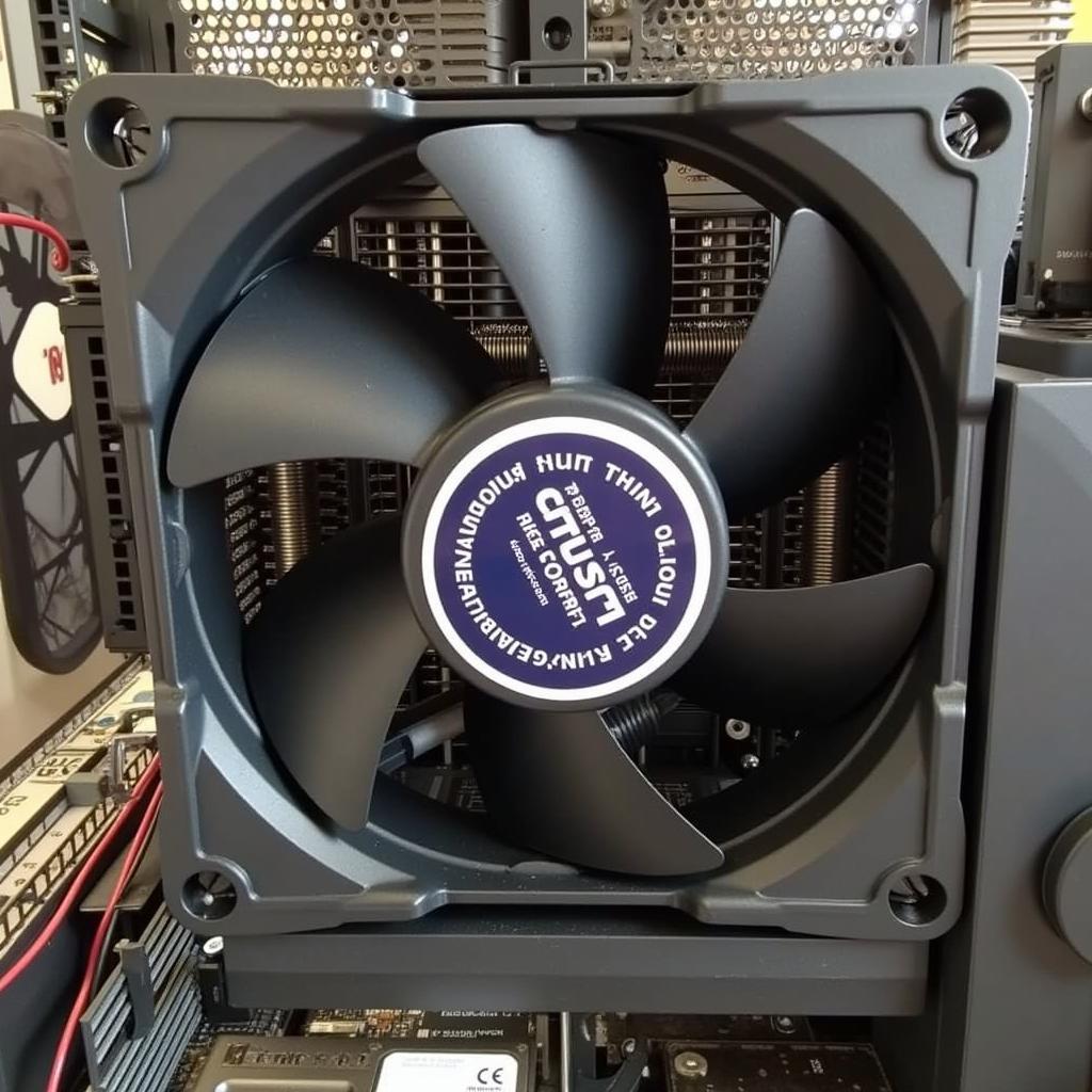 New CPU Fan Installed:  This image shows a newly installed CPU fan correctly seated on the CPU and connected to the motherboard. The image highlights the proper installation procedure to ensure optimal cooling and prevent future errors.