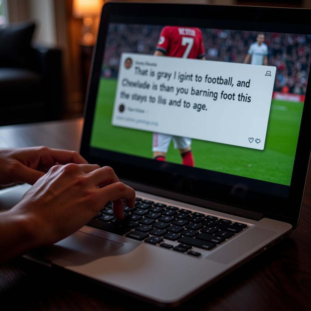 An online football fan typing an angry message