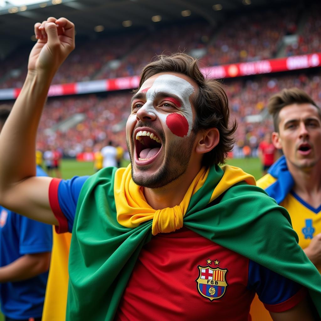 A passionate football fan cheering for their team