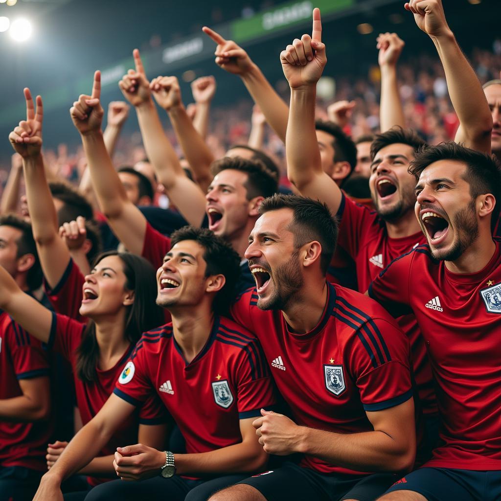 Football fans celebrating a goal