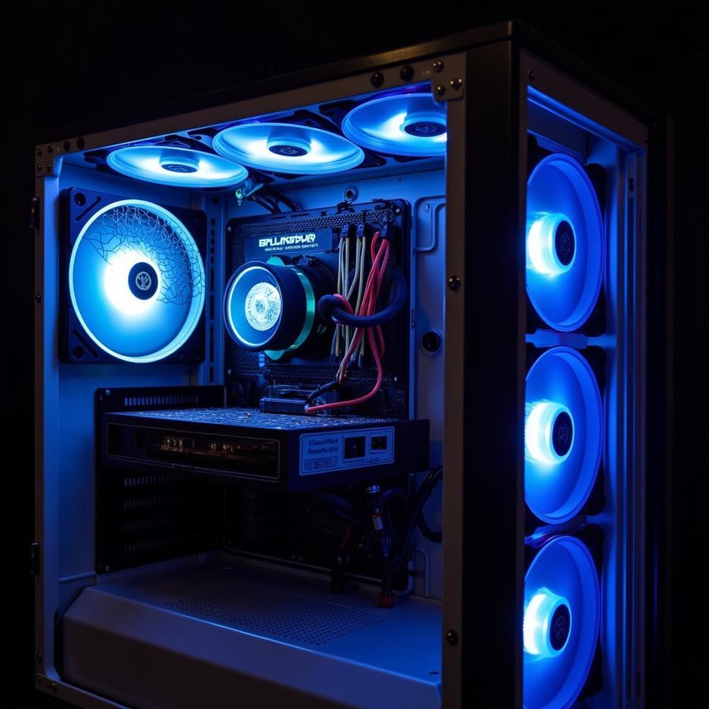 A PC case showcasing multiple 40mm LED fans, highlighting their impact on aesthetics and cooling.