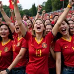 Phan Van Duc's female fans celebrating a victory