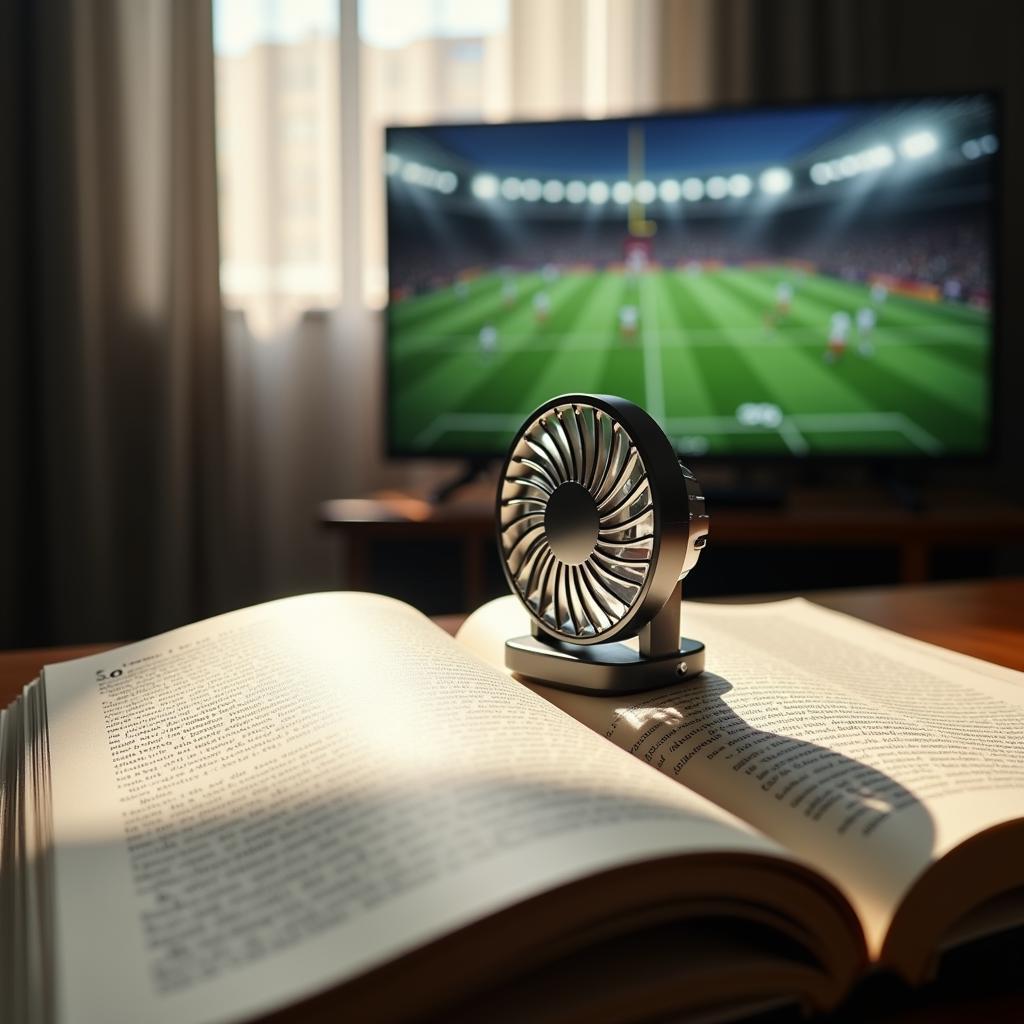 Portable book size fan for reading while cheering your football team