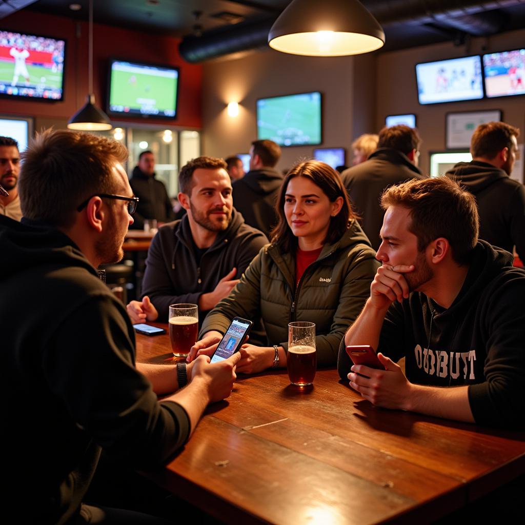 Fans discussing the game after the match