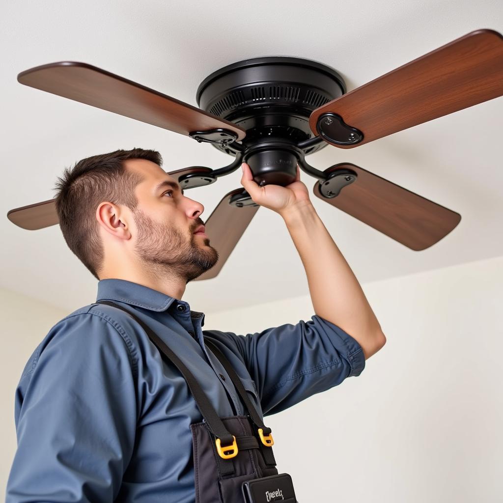 Professional Electrician Installing a Ceiling Fan