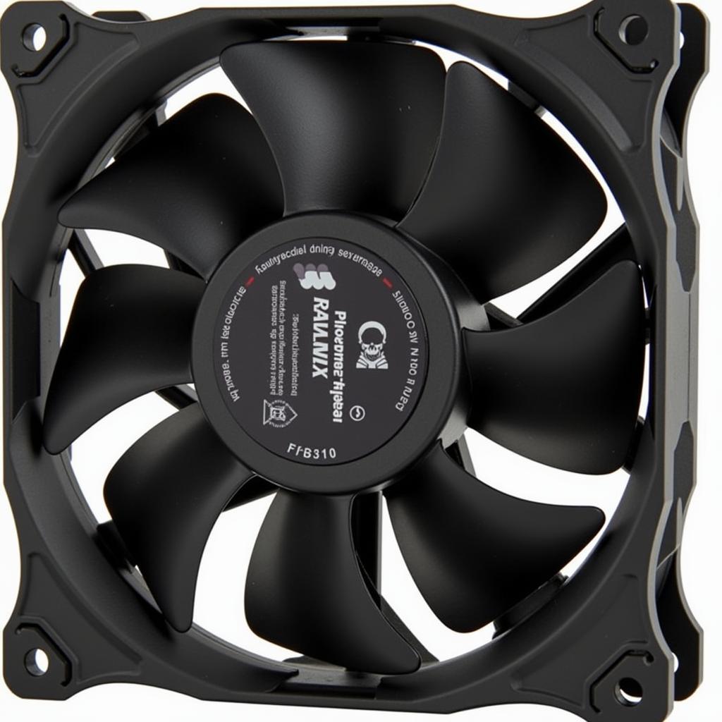 Close-up view of a Raidmax 120mm fan, showcasing its blade design and construction.