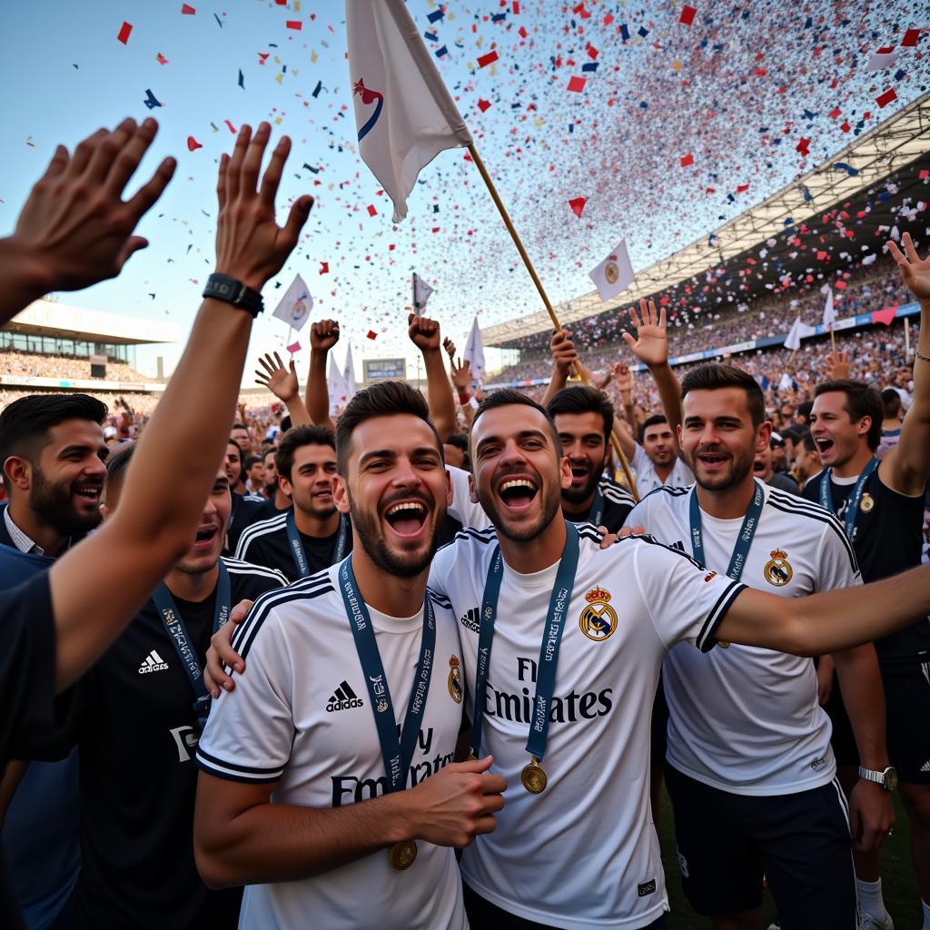 Real Madrid fans celebrating a Champions League victory