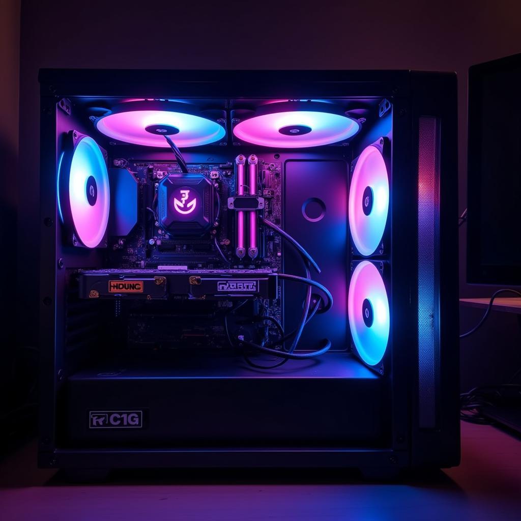 RGB fan case integrated into a complete PC build