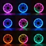 Various RGB color options available for a 12cm halo LED fan