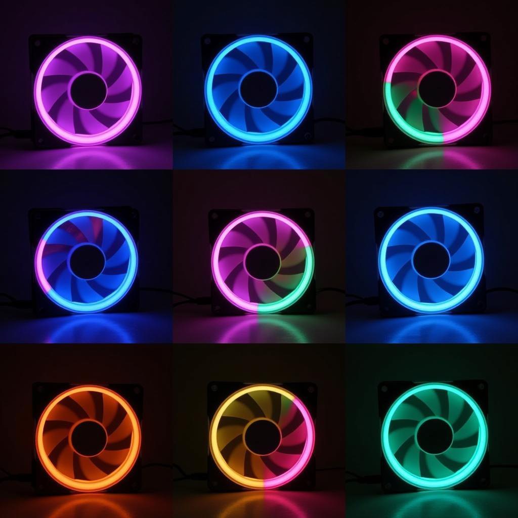 Various RGB color options available for a 12cm halo LED fan