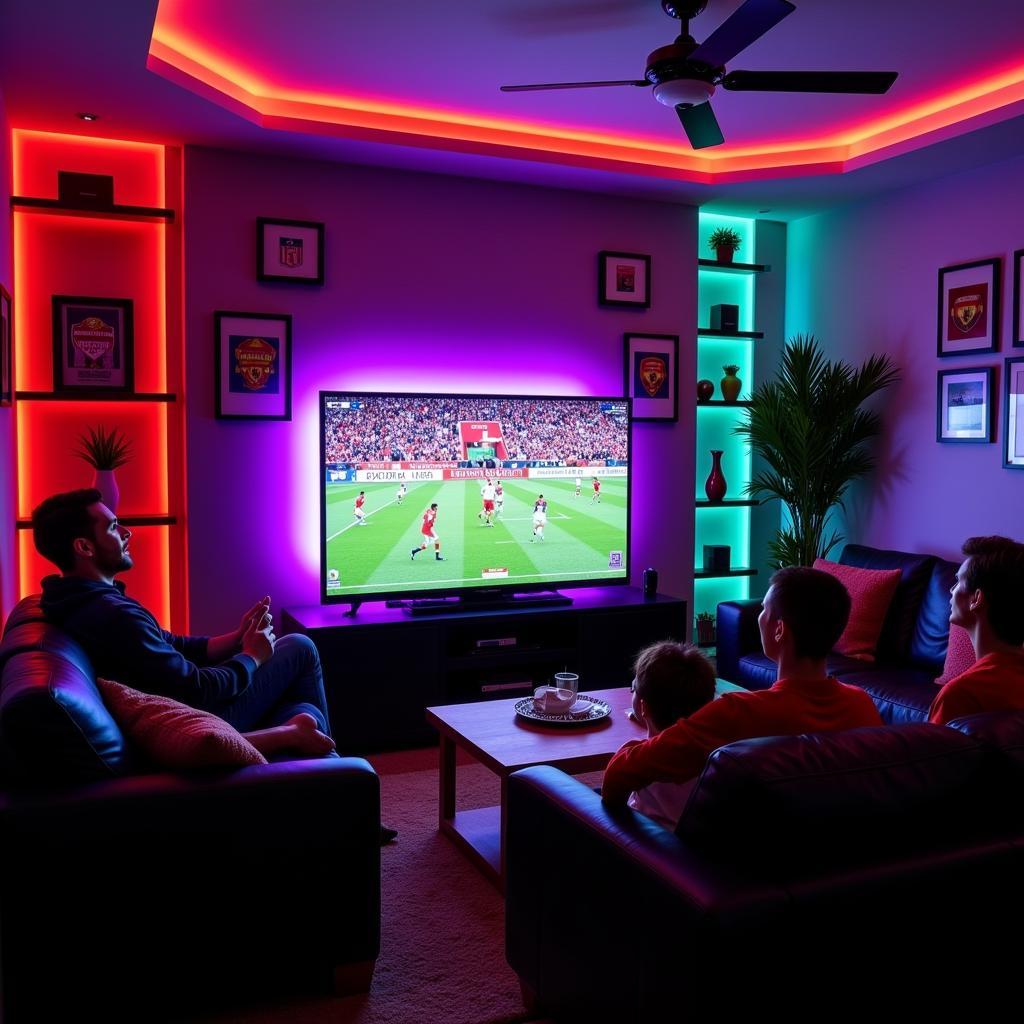 RGB LED strips illuminating a football fan's room with team colors