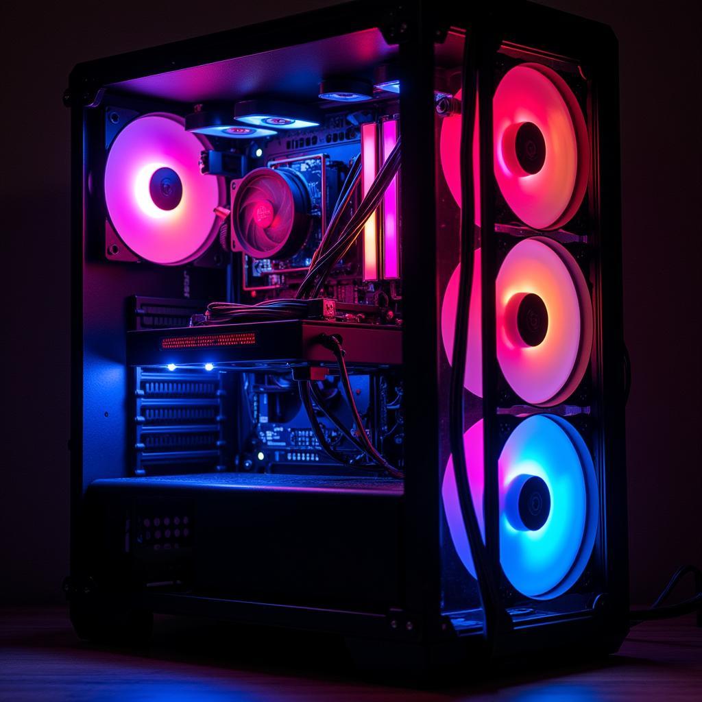 Image of a PC case with RGB-lit fans creating a visually stunning effect