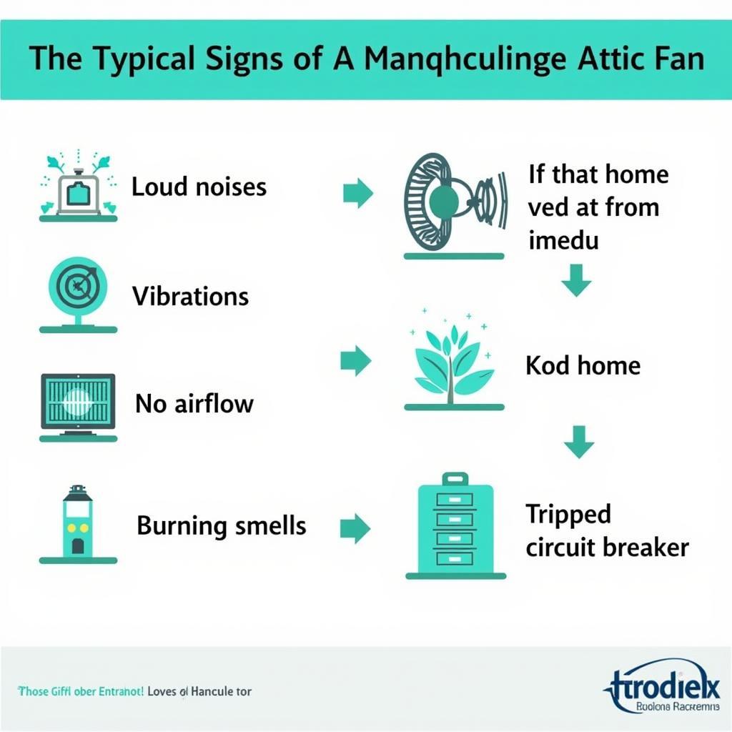 Common signs indicating a broken attic fan, including loud noises and no airflow