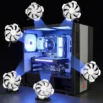 Six Clip-on Fans Cooling a Computer Setup