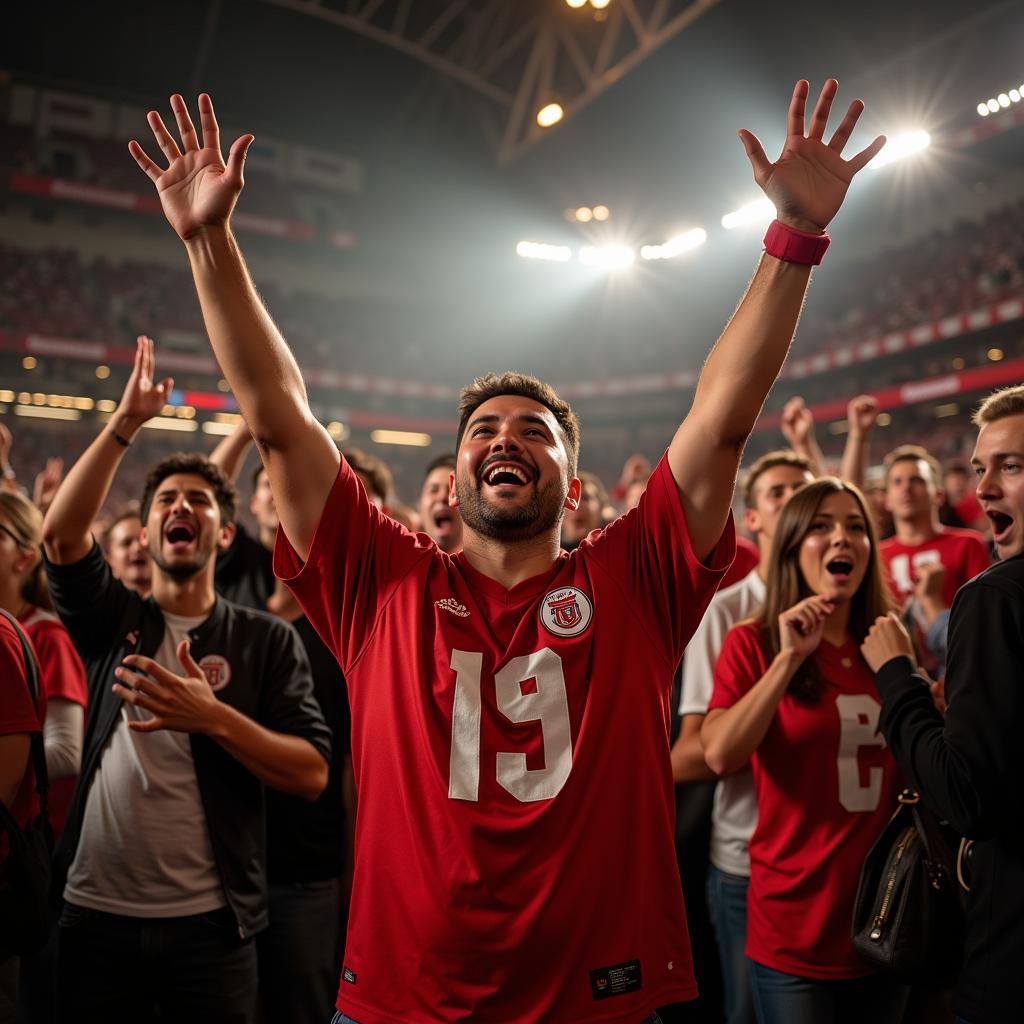 Sports fan celebrating a victory