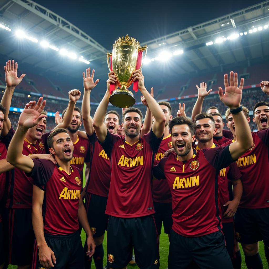 Team Celebrating Trophy with Fans