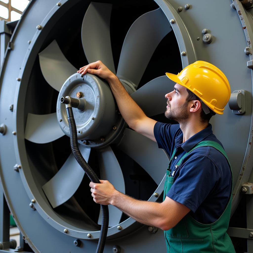 Technician Maintaining an Industrial Fan