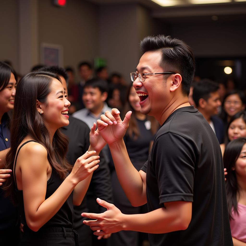 Tran Thanh interacting with fans at a fan meeting