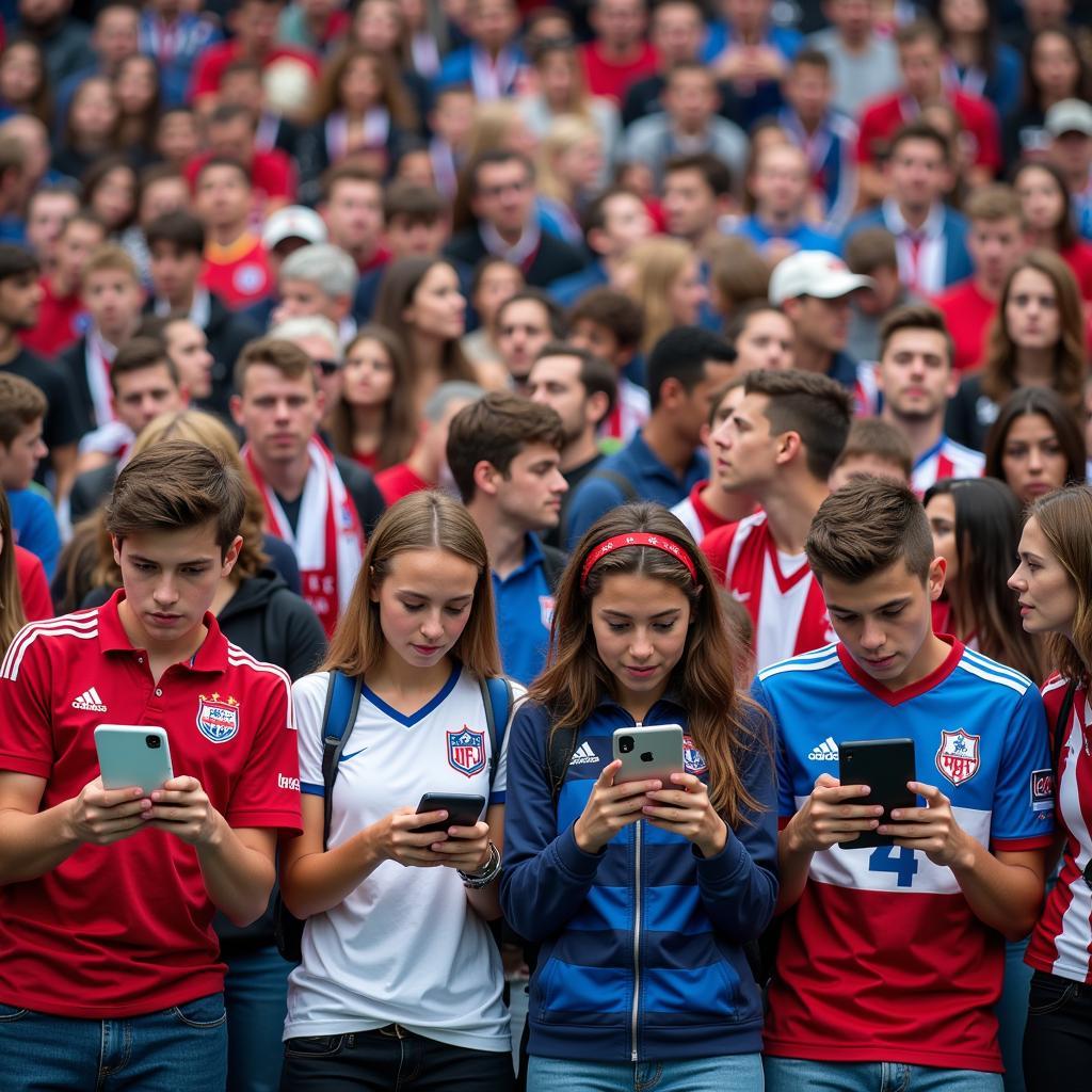 U23 football fans actively engaging on social media platforms, sharing their support and connecting with fellow enthusiasts