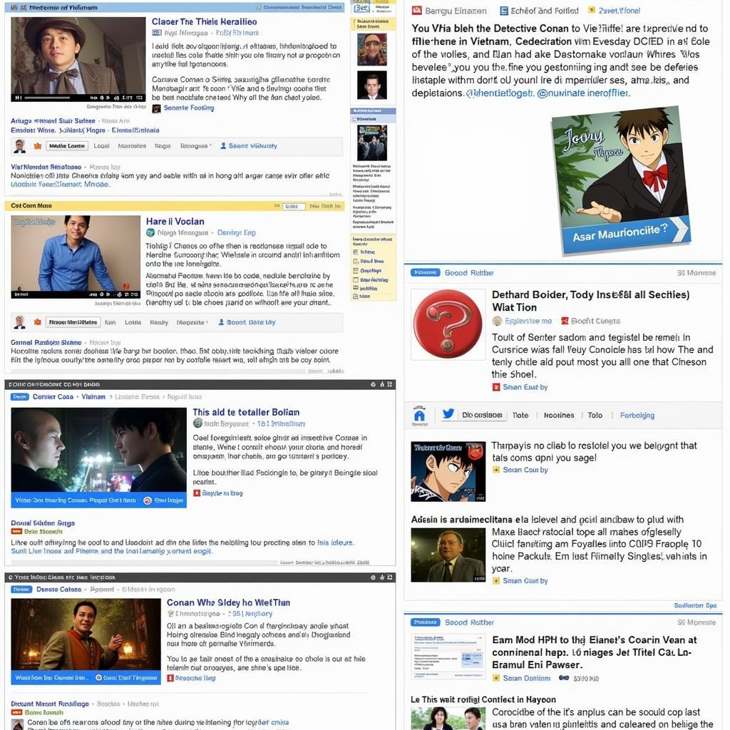 Vietnamese Detective Conan online forums and fan communities, showing discussions, fan art, and fan fiction.