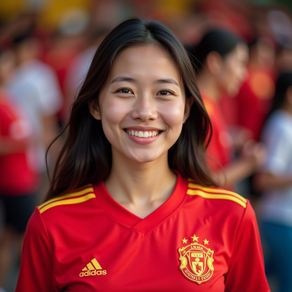 Vietnamese Fan Girl Wearing a Football Jersey