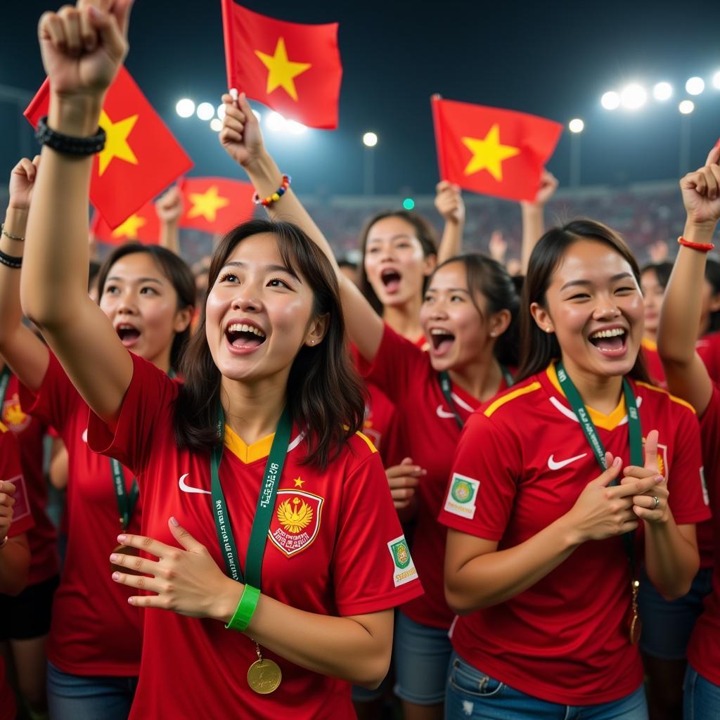 Vietnamese Fan Girls Cheering at a Football Match