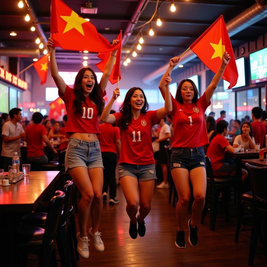 Vietnamese Female Football Fans Celebrating Victory