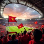 Vietnamese football club supporters waving flags