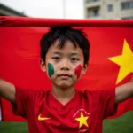 Vietnamese Football Fan Holding National Flag