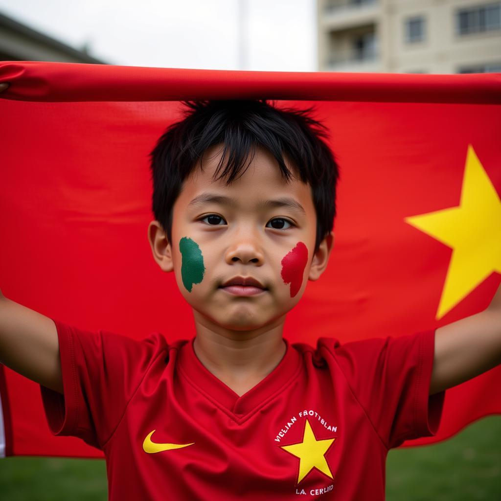 Vietnamese Football Fan Holding National Flag