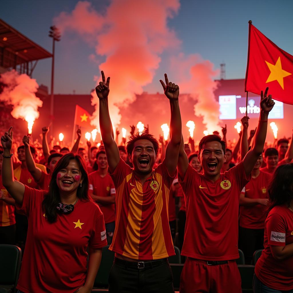 Vietnamese Football Fans Celebrating Wildly