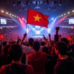 Vietnamese LoL fans cheering at a major tournament