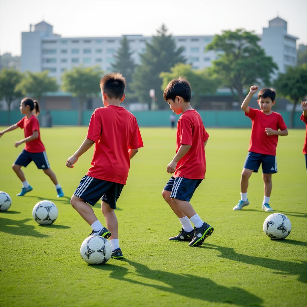 Young Vietnamese football players training