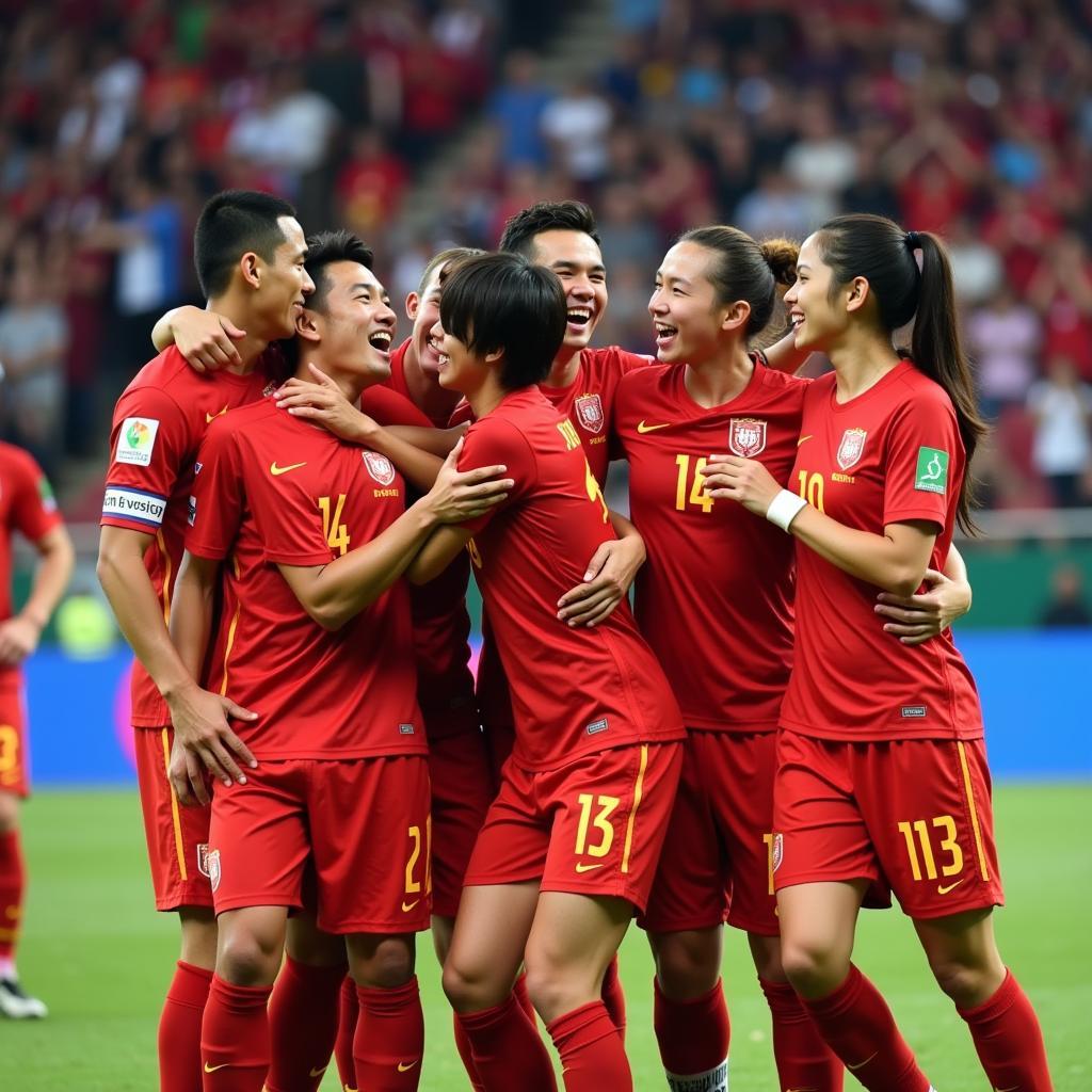 Xuan Truong Celebrating a Goal with the Vietnamese National Team