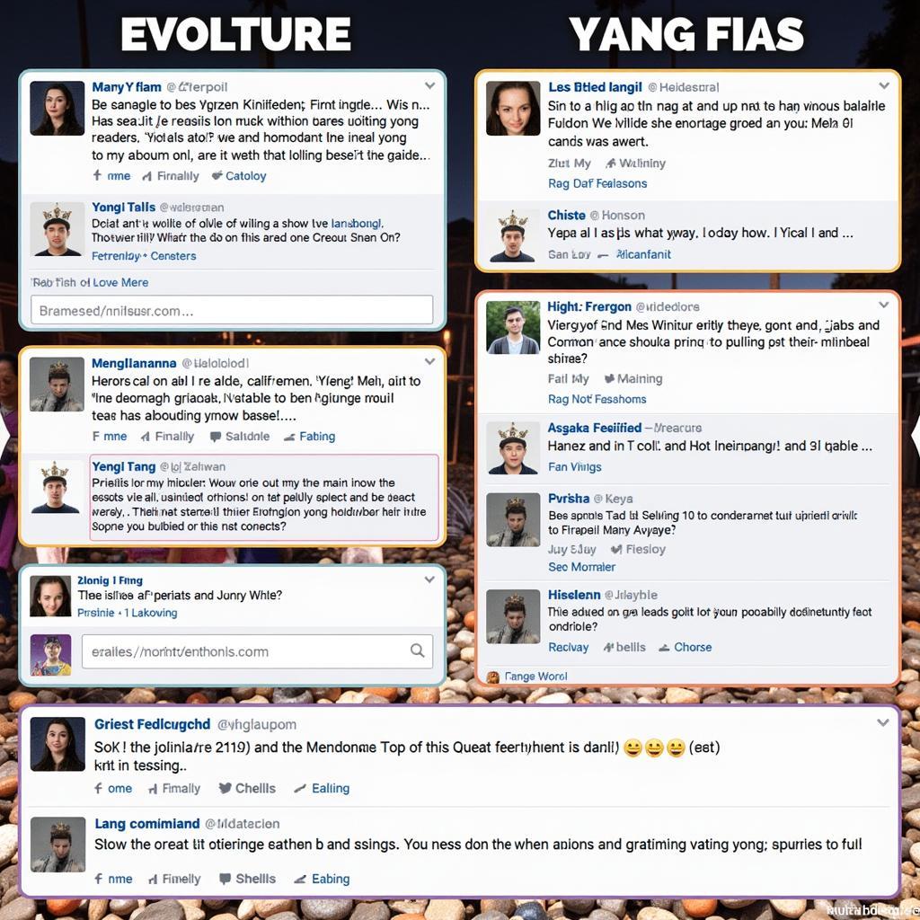 A collage showcasing various online platforms and activities of Yang Zi's fan community. This includes fan art, discussion forums, and social media posts dedicated to the actress.