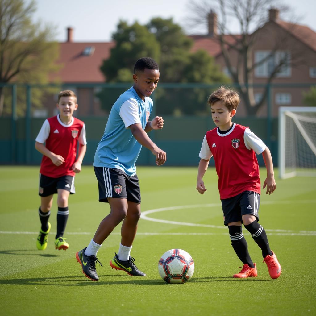 Young players training at a football academy