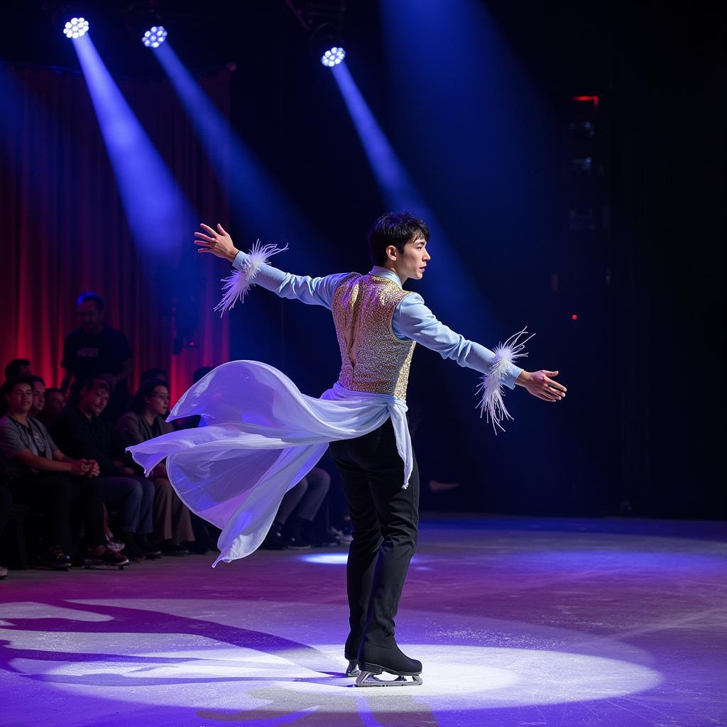 Yuzu Hanyu performing in a professional ice show, captivating the audience with his artistry.